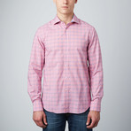 Spread Collar Button-Up Shirt // Pink + Blue (L)