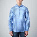 Cotton Woven Button-Up Shirt // Blue + Light Blue + White Gingham (M)