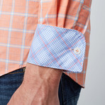 Spread Collar Button-Up Shirt // Coral + Light Blue (L)