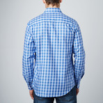 Cotton Woven Button-Up Shirt // Blue + Light Blue + White Gingham (L)