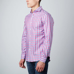 Cutaway Collar Button-Up Shirt // Pink + Light Blue + Fuchsia (L)