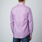Cutaway Collar Button-Up Shirt // Pink + Light Blue + Fuchsia (L)