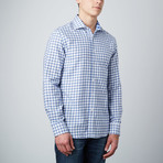 Spread Collar Button-Up Shirt // White + Black + Blue (L)