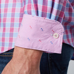 Cutaway Collar Button-Up Shirt // Pink + Light Blue + Fuchsia (XL)