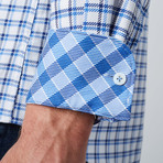 Spread Collar Button-Up Shirt // White + Black + Blue (S)