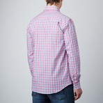 Woven Button-Down Collar Shirt // Fuschia + Teal (L)