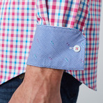 Woven Button-Down Collar Shirt // Fuschia + Teal (S)