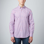 Woven Button-Down Collar Shirt // Fuschia + Teal (XL)