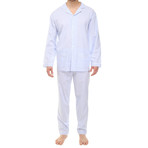 Antonio Button-Up Pajama Set // White + Light Blue Stripe (XL)