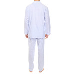Antonio Button-Up Pajama Set // White + Light Blue Stripe (M)