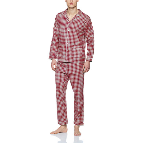 Antonio Button-Up Pajama Set // Bordeaux + White Check (S)