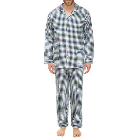 Antonio Button-Up Pajama Set // Blue + Green Check (S)