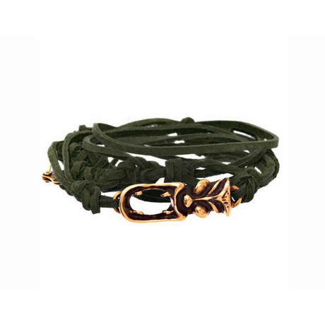 Tasman Tactical Green Leather Tiki Bracelet // Brass