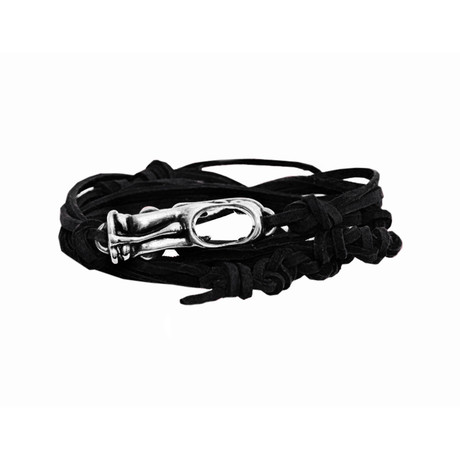 Tasman Black Leather Tiki Bracelet // SIlver