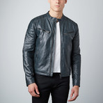 Classic Zip Leather Jacket // Grey (L)