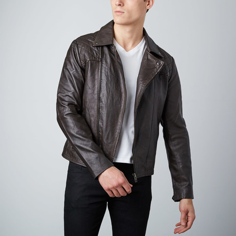 Asymmetrical Leather Jacket // Brown (S)