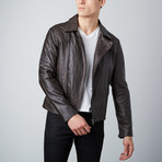 Asymmetrical Leather Jacket // Brown (2XL)