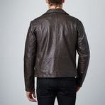 Asymmetrical Leather Jacket // Brown (2XL)