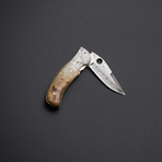 Damascus Sheep Horn Folding Pocket Hunter