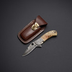 Damascus Sheep Horn Folding Pocket Hunter