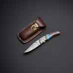 Damascus Turquoise + Red Bone Pocket Knife