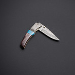 Damascus Turquoise + Red Bone Pocket Knife