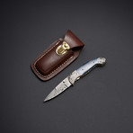 Damascus Blue Bone Folding Pocket Hunter