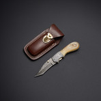 Damascus Sheep Horn Folding Tanto Pocket Knife