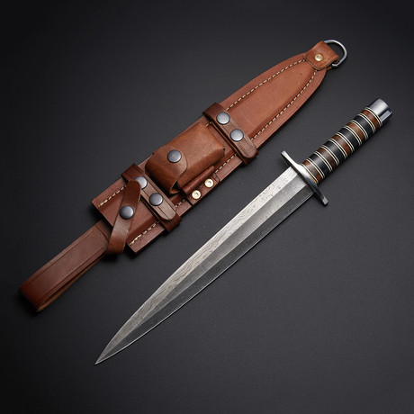 Damascus Buffalo Horn + Walnut Toothpick Dagger
