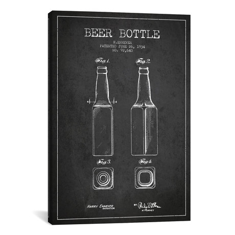 Beer Bottle Charcoal Patent Blueprint (26"W x 18"H x 0.75"D)