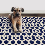 Washable Rug + Nonslip Pad // Blue + White Hexagon Fretwork