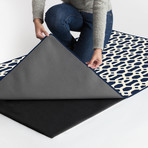 Washable Rug + Nonslip Pad // Blue + White Hexagon Fretwork