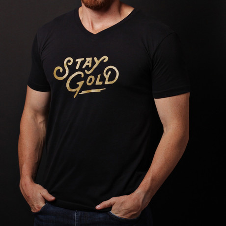 We Are All Smith // Stay Gold V-Neck T-Shirt // Black (S)