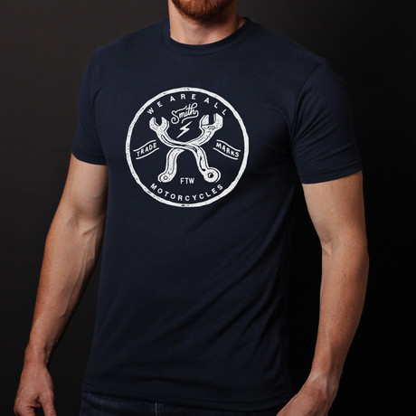 We Are All Smith // Motorcycles Crewneck T-Shirt // Navy Blue (S)