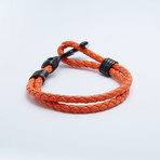 Leather + Black Stainless Steel Skull Anchor Bracelet // Orange