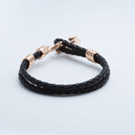 Jean Claude Jewelry // Leather + Gold Plated Skull Anchor Bracelet // Black + Gold
