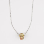 Dell Arte // Unakite Jasper Stone Skull Pendant Necklace // Multicolor