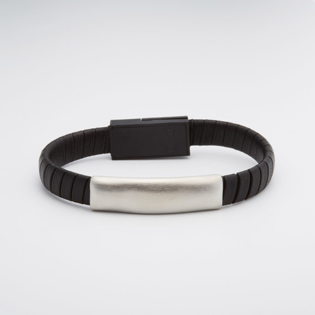 Braided Leather + Stainless Steel USB Bracelet // Black (Android)