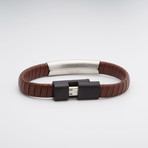 Braided Leather + Stainless Steel USB Bracelet // Brown // Android