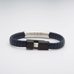 Braided Leather + Stainless Steel USB Bracelet // Navy Blue (Lightning)
