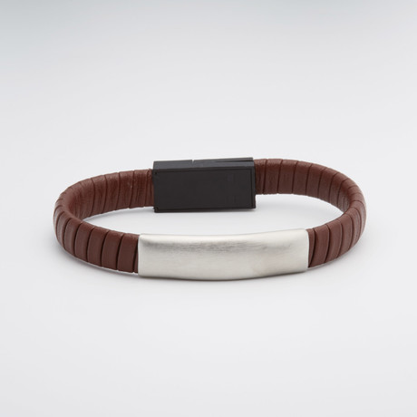 Braided Leather + Stainless Steel USB Bracelet // Brown // Android (Lightning)