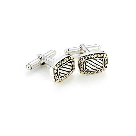 Gold Trim Sterling Silver Rectangle Cufflinks // Silver + Gold