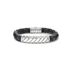 Sterling Silver Braided Leather Bracelet // Silver + Black