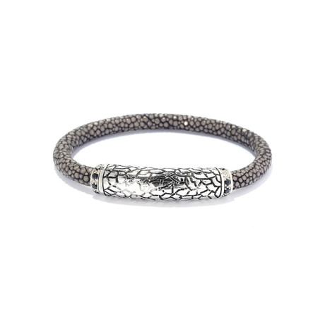 Sterling Silver Sting Ray Bracelet // Silver + Grey + Black (7.5")