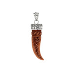 Carved Horn Pendant // Silver + Brown