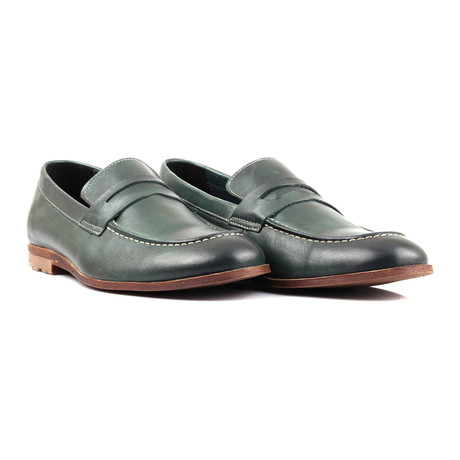 Contrast Stitch Penny Loafer // Green (Euro: 40)