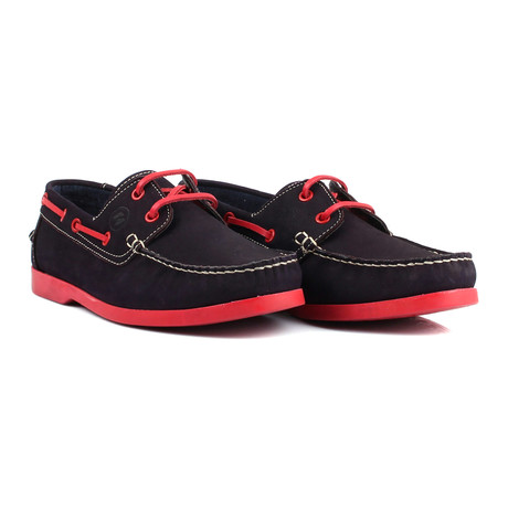 Contrast Stitch Laced Boat Shoe // Navy + Red (Euro: 40)
