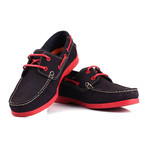 Contrast Stitch Laced Boat Shoe // Navy + Red (Euro: 44)