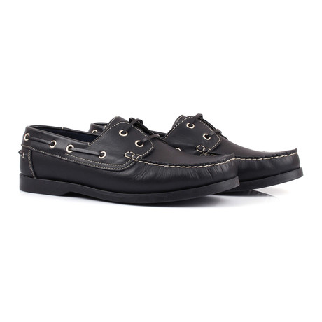 Contrast Stitch Laced Boat Shoe // Black (Euro: 40)