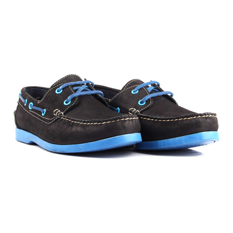 Contrast Stitch Laced Boat Shoe // Black + Blue (Euro: 40)